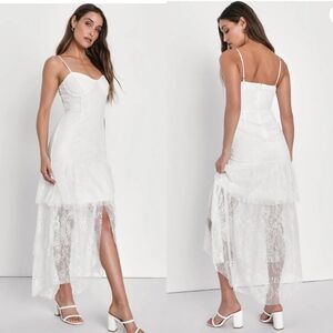 NWT Lulus | Elaborate Love Lace White Tiered High Low Maxi Dress